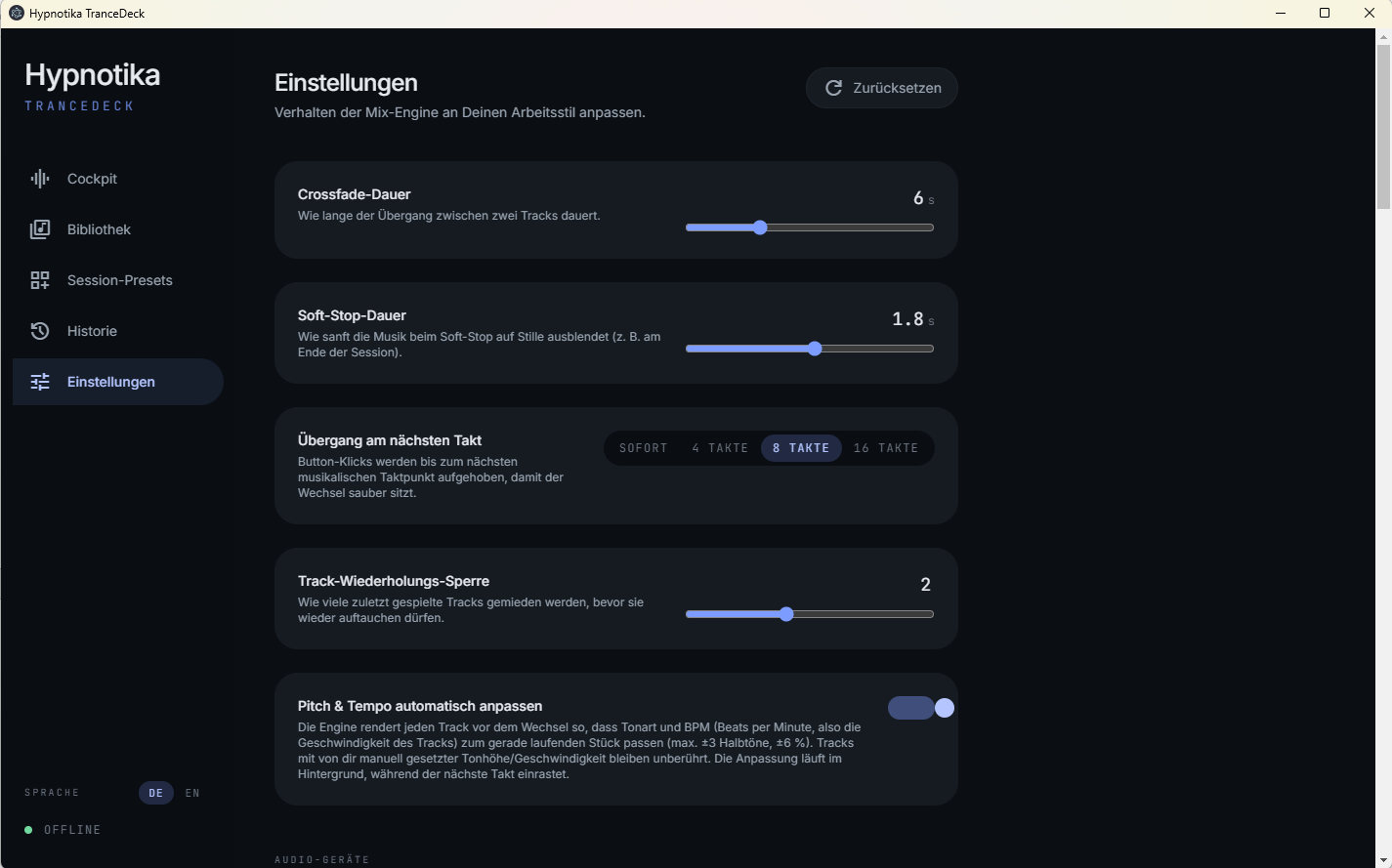 Settings — audio output and microphone
